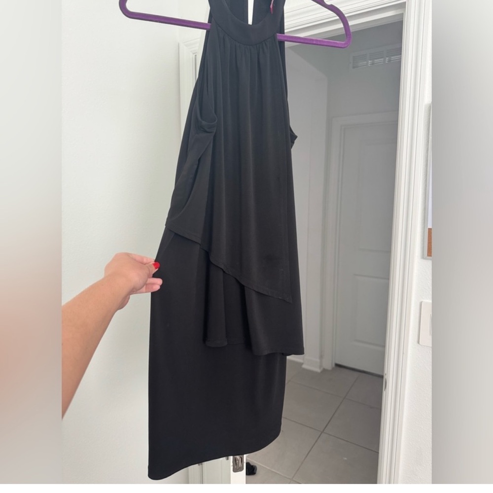 Sexy Black Asymmetrical MIDI Dress - Picture 2 of 4